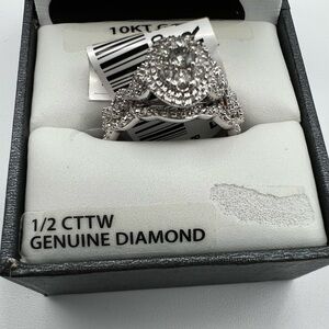 10k White Gold Diamond Halo Engagement Wedding Ring‎ Set 0.50 ctw 4g Valentine’s